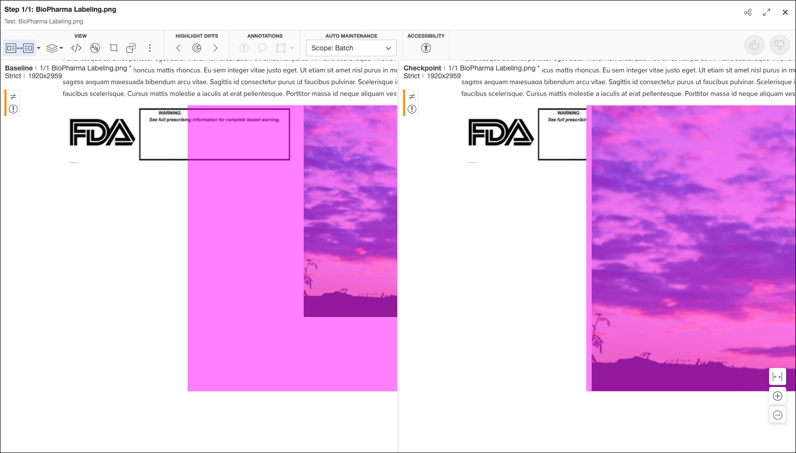 Catch layout shifts by comparing approved baselines to updated versions of apps, web apps, and PDFs