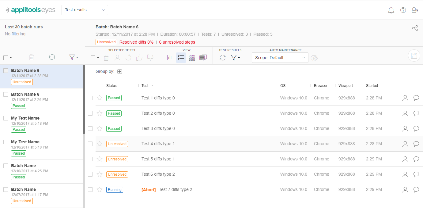 Test Details View